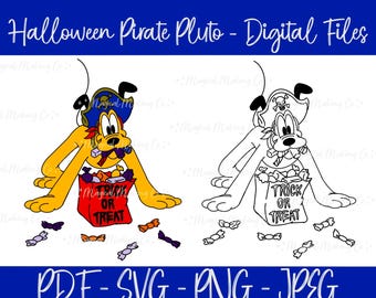 Halloween Pluto Pirate Digital Files - SVG/PDF/PNG/JPeg - Kids Coloring Pages/Halloween Coloring Pages