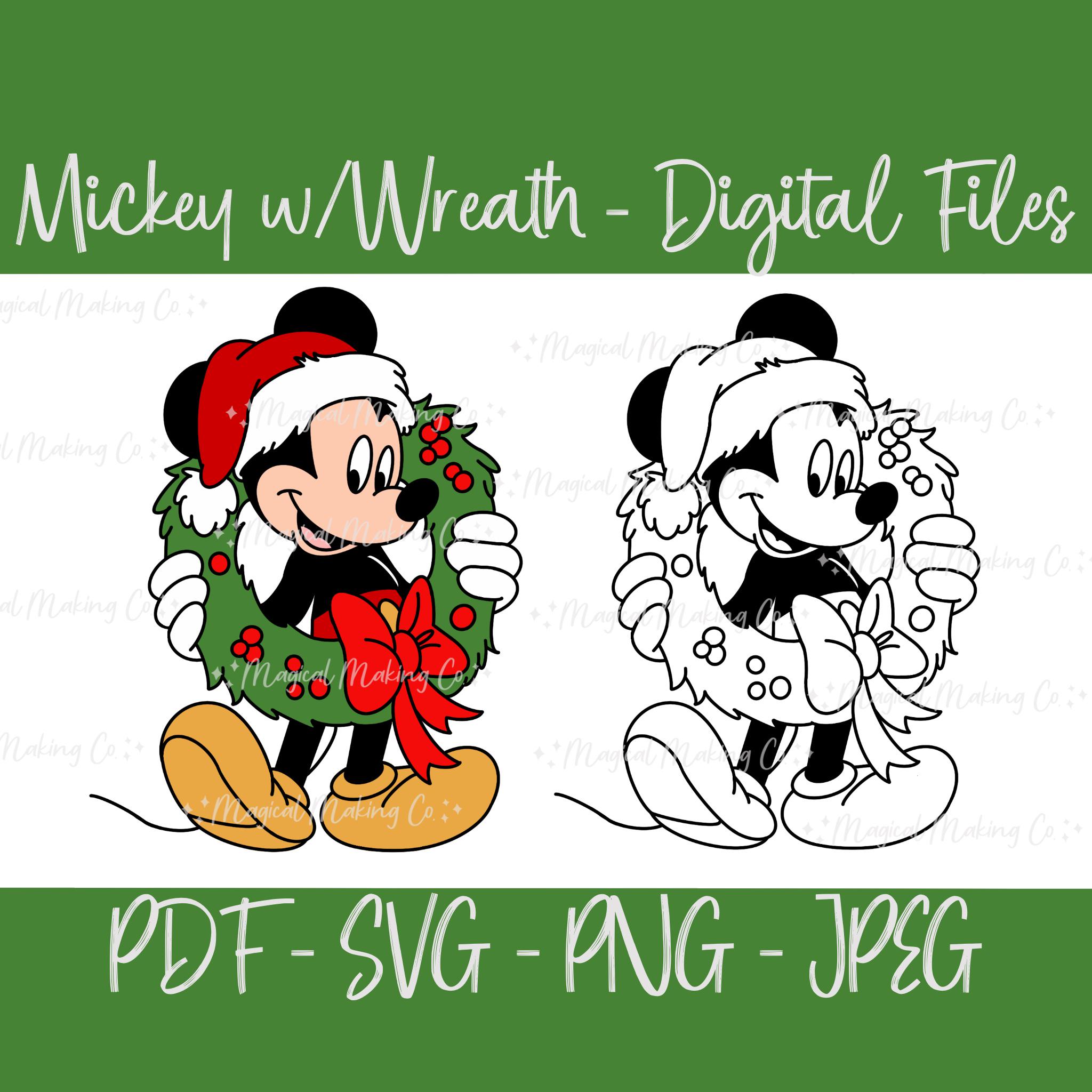 クリスマスリースを持つミッキーのデジタルファイル - SVG/PDF/PNG