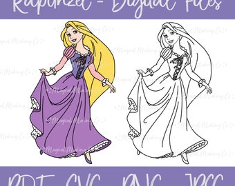 Archivos digitales Princesa Rapunzel (Enredados) SVG/PNG/PDF/Jpeg  Páginas para colorear princesas/Páginas para colorear para niños