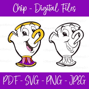 Chip (Beauty and the Beast) Digital Files - SVG/PNG/PDF/Jpeg - Kids Coloring Pages
