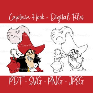 Captain Hook (Peter Pan) Digital Files - SVG/PDF/PNG/Jpeg - Kids Coloring Pages/Villain Coloring Pages