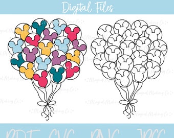 ミッキーバルーンバンドルデジタルファイル - SVG/PDF/PNG/Jpeg - ミッキーと仲間たちのぬり絵