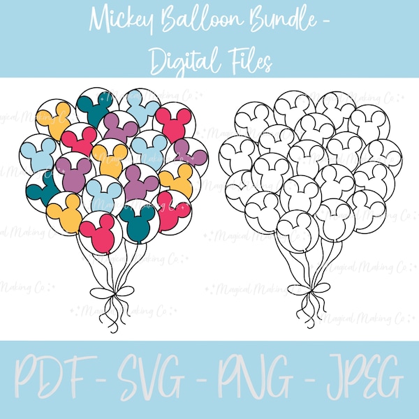 Mickey Balloon Bundle Digital Files - SVG/PDF/PNG/Jpeg - Mickey and Friends Coloring Pages