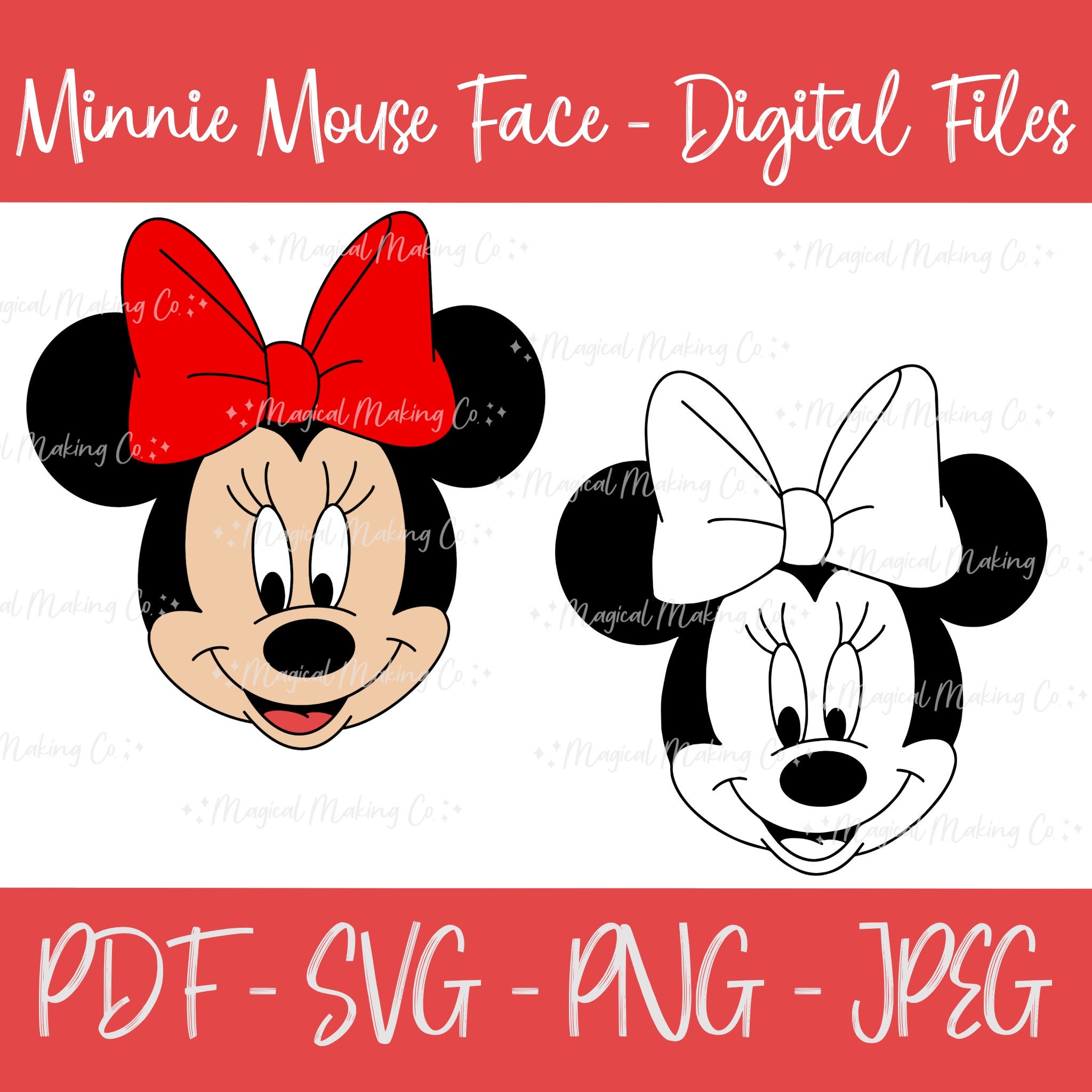 ミニーマウスの顔のデジタルファイル - SVG/PDF/PNG/JPeg ミニーマウスの顔のデジタルファイル - SVG/PDF/PNG/JPeg