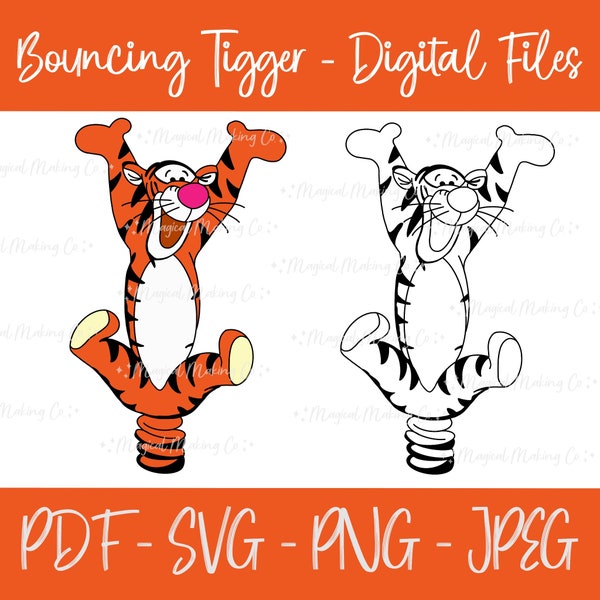 Bouncing Tigger (The Many Adventures of Winnie the Pooh) Digital Files - SVG/PDF/PNG/JPeg - Kids Coloring Pages