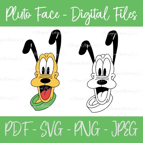 Pluto Face Digital Files - SVG/PDF/PNG/JPeg - Mickey and Friends Coloring Pages/Kids Coloring Pages