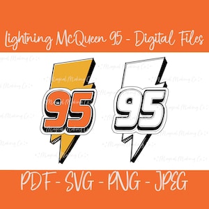 Lightning McQueen 95 (Cars) Digital Files - SVG/PDF/PNG/JPeg - Kids Coloring Pages/Pixar Coloring Pages