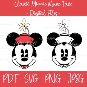 Classic Minnie Mouse Face Digital Files - SVG/PDF/PNG/Jpeg - Minnie Mouse Coloring Pages/Kids Coloring Pages
