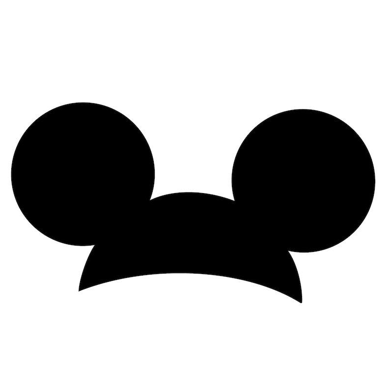 May include: Black and white silhouette of Mickey Mouse ears.