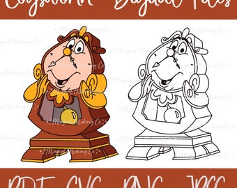 Cogsworth (Beauty and the Beast) Digital Files -  SVG/PNG/PDF/Jpeg - Kids Coloring Pages/Princess Coloring Pages