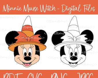 Halloween Minnie Mouse Witch - Digital Files - SVG/PNG/PDF/Jpeg - Halloween Digital Files, Halloween Coloring Page, Kids Coloring Pages