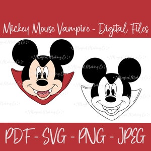 Halloween Vampire Mickey Mouse Head Digital Files - SVG/PNG/PDF/Jpeg