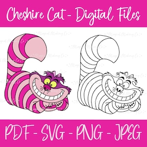 Cheshire Cat (Alice in Wonderland) Digital Files - SVG/PDF/PNG/Jpeg - Kids Coloring Pages
