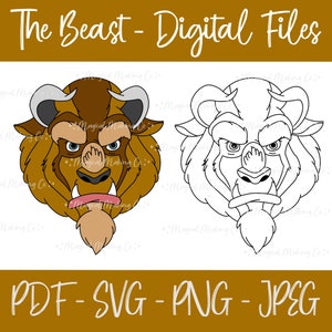 Digitale bestanden The Beast (Beauty and the Beast) - SVG/PDF/PNG/Jpeg - kleurplaten voor kinderen/Princess Coloring Pages
