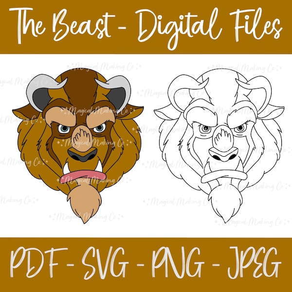 The Beast (Beauty and the Beast) Digital Files -  SVG/PDF/PNG/Jpeg - Kids Coloring Pages/Princess Coloring Pages