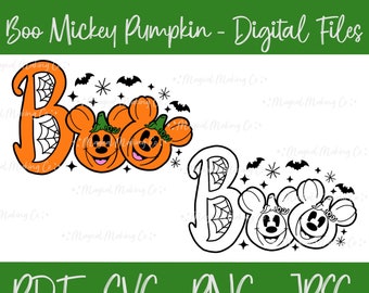 Mickey Pumpkin "Boo" Digital Files - SVG/PDF/PNG/Jpeg - Halloween Coloring Pages/Kids Coloring Pages