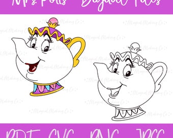 Mevrouw Potts (Belle en het beest) - SVG/PNG/PDF/Jpeg digitale bestanden - prinses kleurplaten
