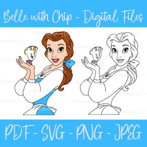 Belle With Chip (beauty and the Beast) Digital Files - Svg/pdf/png/jpeg ...