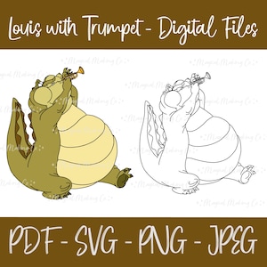 Louis with Trumpet (The Princess and the Frog) Digital Files - SVG/PDF/PNG/Jpeg - Princess Coloring Pages