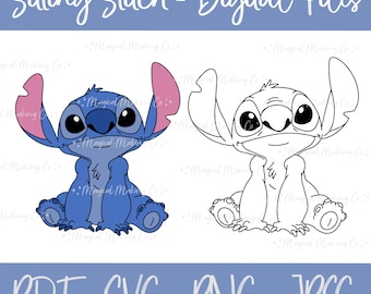 Sitting Stitch (Lilo and Stitch) Digital Files - SVG/PDF/PNG/JPeg- Kids Coloring Pages