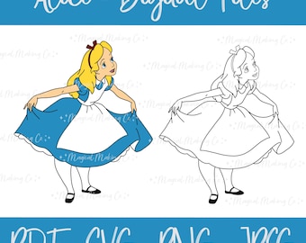 Alice (Alice in Wonderland) Digitale bestanden - SVG/PNG/PDF/Jpeg - Kleurplaten voor kinderen