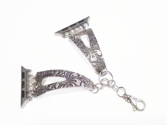 Sterling silver watch strap, Apple Watch band, Sterling Apple Watch Band,silver watch strap, silver watch band,handmade watch band,hibiscus