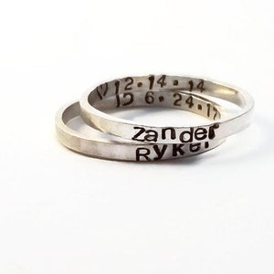2mm DOUBLE SIDED STAMP,3mm stone,Hand Stamped ring,Graduation ring,Mothers Ring,Personalized Ring,Name Ring,Birthdate Ring,Birthstone Ring