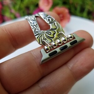 Sterling silver watch strap, Apple Watch band, Sterling Apple Watch Band,silver watch strap, silver watch band,handmade watch band,hibiscus image 7