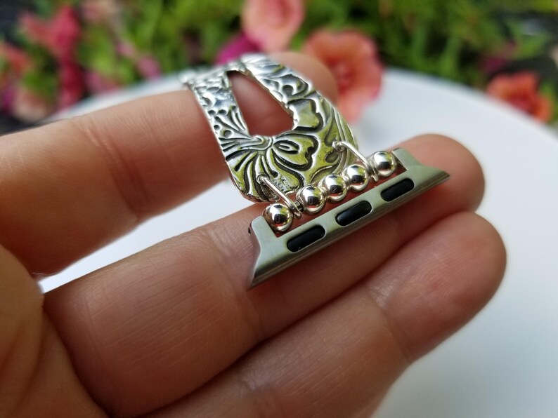 Sterling silver watch strap, Apple Watch band, Sterling Apple Watch Band,silver watch strap, silver watch band,handmade watch band,hibiscus image 7