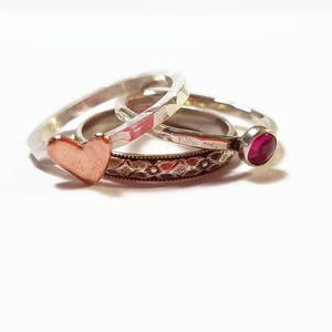 Stack Ring Set,copper Heart,stack Ring,mother Ring,birthstone Ring ...