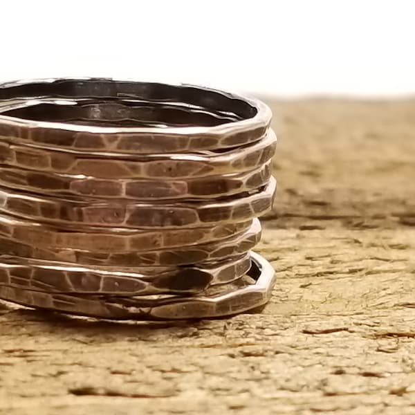 Rustic Stack Ring Set, Sterling silver, Oxidized Ring, hammered Ring Set, Stackers,boho jewelry, Organic Ring Set, boho ring set