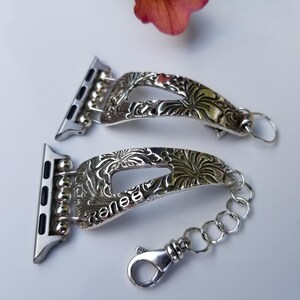 Sterling silver watch strap, Apple Watch band, Sterling Apple Watch Band,silver watch strap, silver watch band,handmade watch band,hibiscus image 4