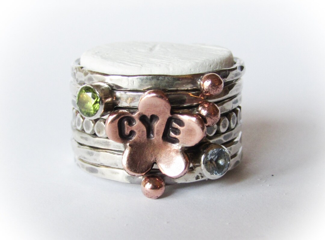 stack ring - etsy Images High Quality Grahic Rustic Stack Ring,sterling, Hand Stamped,stack Ring Set, Birthstone ...