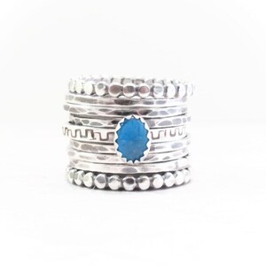 Blue Apatite Ring Hand, stack ring, 2mm Hand Stamped band, 5x7 neon blue apatite, oxidized ring image 2