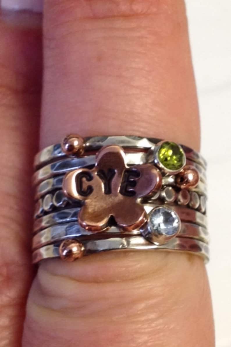 stack ring - etsy Images High Quality Grahic Rustic Stack Ring,sterling, Hand Stamped,stack Ring Set, Birthstone ...