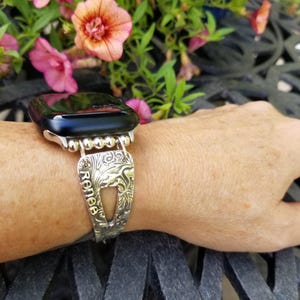 Sterling silver watch strap, Apple Watch band, Sterling Apple Watch Band,silver watch strap, silver watch band,handmade watch band,hibiscus image 6