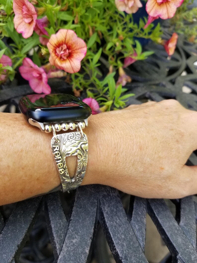 Sterling silver watch strap, Apple Watch band, Sterling Apple Watch Band,silver watch strap, silver watch band,handmade watch band,hibiscus image 6