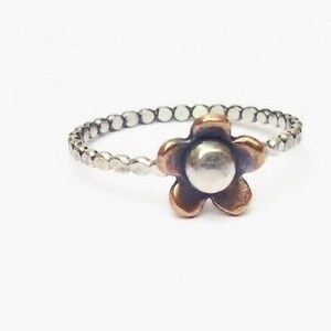 Rustic Sterling silver stacking ring,9mm copper flower,mixed metal,boho jewelry, boho ring,Valentines gift,gift for her, birthday gift