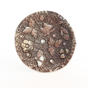 Sterling Silver,metal clay ring,boho ring,shield ring,OOAK ring,butterfly ring,statement ring,garden design ring,nature lover,garden lover