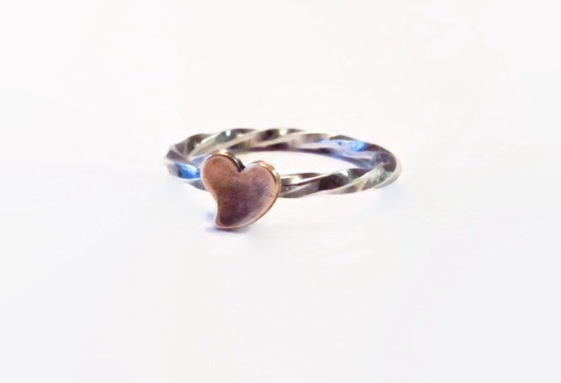 Rustic Stack Ring,Mom Ring,Mothers Ring,Copper Heart,Initial Ring,Personalized Ring,Mixed Metal Ring Set,Hand Stamped Ring,valentines gift image 3