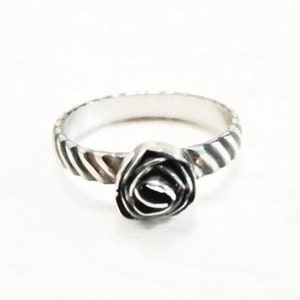 Handmade, Sterling Silver, Stack Ring, fine silver rose, 3mm band, Striped Band, Stacking Ring, Rose Ring, Silver Flower Ring, Gift for Her