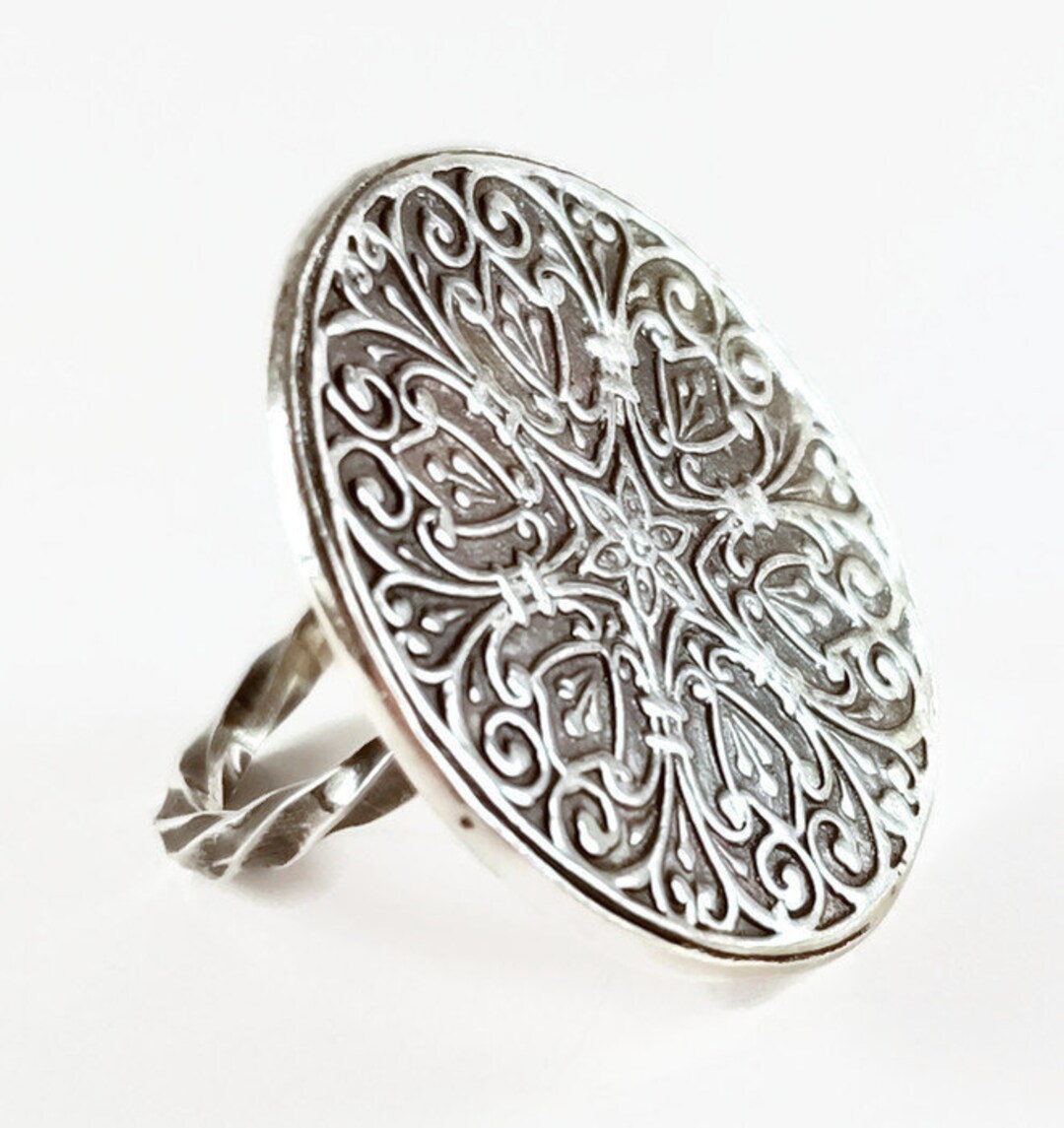 Sheild Rings Sterling Silver,metal Clay Shield Ring,boho Ring,shield Ring,ooak Ring ...