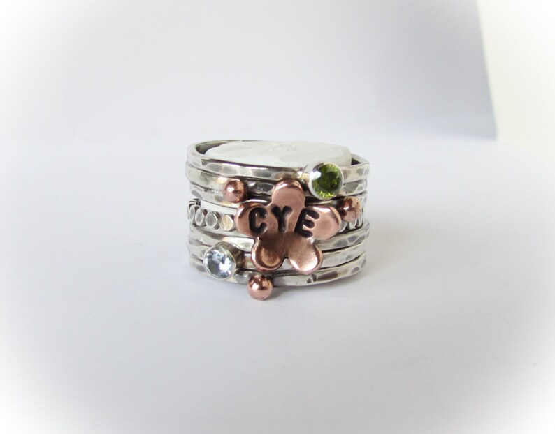 stack ring - etsy Images High Quality Grahic Rustic Stack Ring,sterling, Hand Stamped,stack Ring Set, Birthstone ...