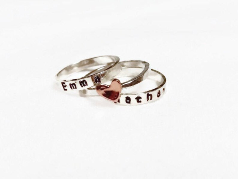Personalized Ring,Silver Heart,Initial Ring,Mother Ring,name ring,Hand stamped Ring,mom ring,Sterling Heart,valentines gift,gift for her