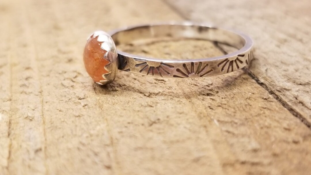 Sundance Stack Rings 6mm Sunstone, Stack Ring, Hand Stamped Band, Sterling Stack Ring ...