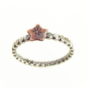 Hand Stamp, Initial, Personalized Ring, Mixed Metal Stack, Silver Stack Ring, Copper Star, Mom Ring, Hammered Bead,Rustic Ring