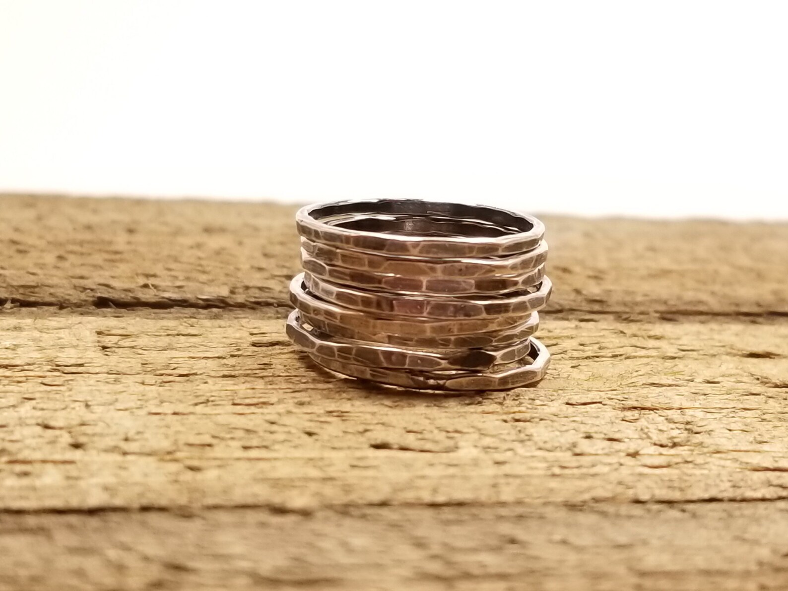 Rustic Stack Ring Set, Sterling Silver, Oxidized Ring, Hammered Ring ...