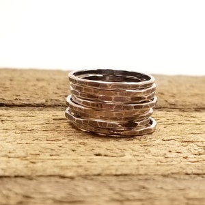 Rustic Stack Ring Set, Sterling Silver, Oxidized Ring, Hammered Ring ...