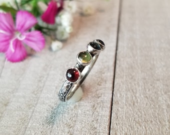 floral ring, sterling silver, oxidized, romantic, vintage, antique, Renaissance, boho, wedding ring, mother’s ring, birthstone ring