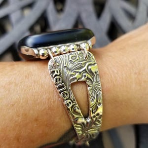 Sterling silver watch strap, Apple Watch band, Sterling Apple Watch Band,silver watch strap, silver watch band,handmade watch band,hibiscus image 5
